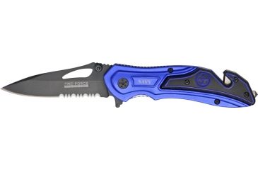 Image of Tac Force Rescue Lock A/O Fold Knife 4.50in., black HC steel A/O blade, Electric blue anodized Alum. handles w/ in.Navyin TF696NY