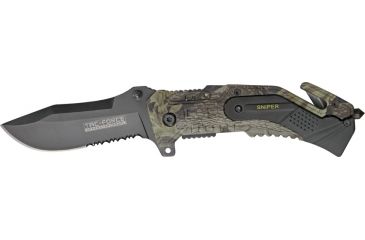 Image of Tac Force Rescue Lock A/O Fold Knife 4.50in., PS black SS A/O blade, Camo Alum. handles w/ black trim etched in TF688CA