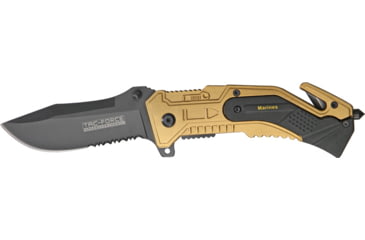 Image of Tac Force Rescue Lock A/O Fold Knife 4.50in., PS black SS A/O blade, Gold Alum. handles w/ black trim etched i TF688MR