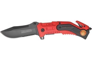 Image of Tac Force Rescue Lock A/O Fold Knife 4.50in., PS black SS A/O blade, Red Alum. handles w/ black trim etched TF688FD