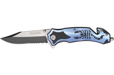 Image of Tac Force Rescue Lock A/O Fold Knife 4.50in., PS black SS A/O clip blade, Back handle has blue Alum. onlay TF692BL