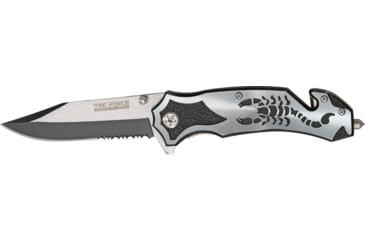 Image of Tac Force Rescue Lock A/O Fold Knife 4.50in., PS black SS A/O clip blade, Back handle has gray Alum. onlay TF692GY