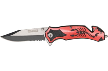 Image of Tac Force Rescue Lock A/O Fold Knife 4.50in., PS black SS A/O clip blade, Back handle has red Alum. onlay TF692RB