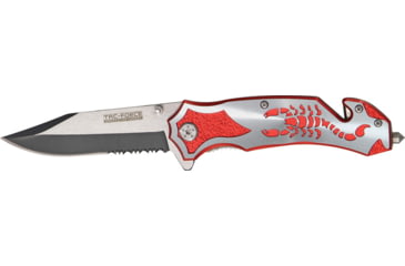 Image of Tac Force Rescue Lock A/O Fold Knife 4.50in., PS black SS A/O clip blade, Back handle has silver Alum. onlay TF692SR