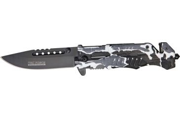 Image of Tac Force Rescue Lock A/O Fold Knife 4 7/8in., black HC steel A/O blade, Grooved snow camo Alum. handle TF739DW