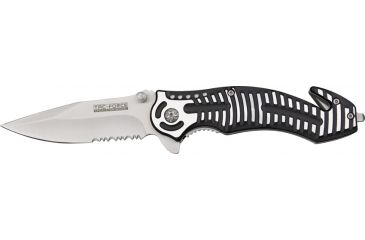 Image of Tac Force Rescue Lock A/O Fold Knife 4 7/8in., satin 440 SS PS A/O blade, Black Alum. handles w/ silver slot onlay trim TF681BK