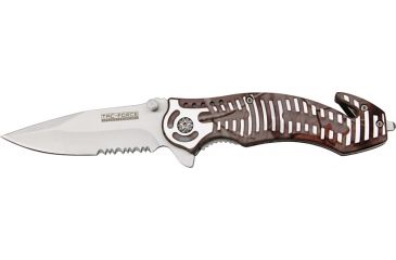 Image of Tac Force Rescue Lock A/O Fold Knife 4 7/8in., satin 440 SS PS A/O blade, Gray Camo Alum. handles w/ silver slot onlay trim TF681RC