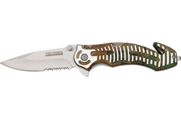 Image of Tac Force Rescue Lock A/O Fold Knife 4 7/8in., satin 440 SS PS A/O blade, Green Camo Alum. handles w/ silver slot onlay trim TF681GC