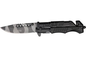 Image of Tac Force Rescue Lock A/O Fold Knife 4 7/8in., urban camo HC steel A/O blade, Grooved black Alum. handle TF739UC