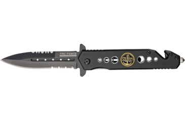 Image of Tac Force Rescue Lock Fold Lock 4.75in., black HC SS A/O PS Dagger, Black Alum. handles w/ Navy inlay shield TF716NY