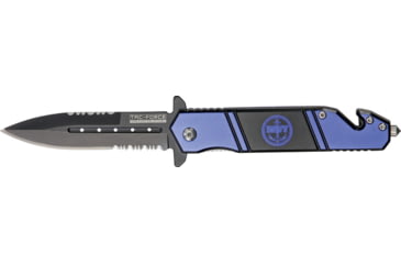 Image of Tac Force Rescue Lock Fold Lock 4.75in., black HC SS A/O PS Dagger, Electric blue handles w/ Navy logo. TF717NY