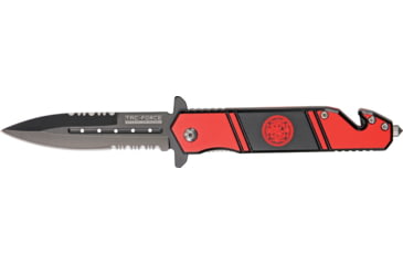 Image of Tac Force Rescue Lock Fold Lock 4.75in., black HC SS A/O PS Dagger, Red handles w/ Fire Dept logo TF717FD