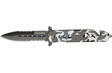 Image of Tac Force Rescue Lock Fold Lock 4.75in., black HC SS A/O PS Dagger, Snow camo handles. TF716DW