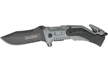 Image of Tac Force Rescue Lock Fold Lock 4.75in., SS A/O black PS modified drop point blad, OPS grey anodized Alum. handles w/ black textured  TF688AF