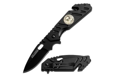 Image of TAC Force Skull Medallion Spring Assist Fold Knife, Black TF 742BK