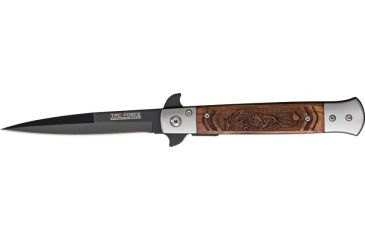 Image of Tac Force Speed Assist Fold Knife 5in, black SS A/O blade, Brown wood handles w/ decorative carved dragon TF610DRS