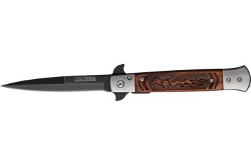 Image of Tac Force Speed Assist Fold Knife 5in, black SS A/O blade, Brown wood handles w/ decorative carved flam TF610FLS