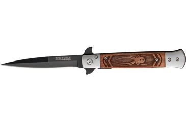 Image of Tac Force Speed Assist Fold Knife 5in, black SS A/O blade, Brown wood handles w/ decorative carved spide TF610SPS