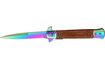 Image of Tac Force Speed Assist Fold Knife 5in, rainbow SS A/O blade, Brown wood handles w/ decorative carved scorpion TF609SCR