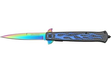 Image of Tac Force Speed Assist Fold Knife 5in, rainbow SS A/O blade, handle has blue flame Alum. trim TF647BL
