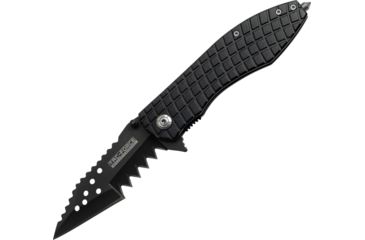 Image of Tac Force Speed Assist Shark Fold Knife, 440 SS A/O blade w/ large tooth serrations, Black blade and handle TF729BK