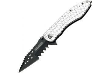 Image of Tac Force Speed Assist Shark Fold Knife, 440 SS A/O blade w/ large tooth serrations, Checkered silver shark skin Alum. handle TF729SL