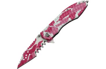 Image of Tac Force Speed Assist Shark Fold Knife, 440 SS A/O blade w/ large tooth serrations, Digi pink and white camo blade and handle TF729DP