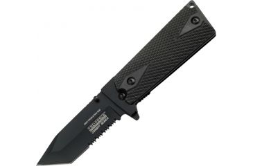Image of Tac Force Speed Combat Fold Knife, A/O black 440 SS clip blade, Black Alum. frame w/ checkered black Comp. onlay h TF754TGY