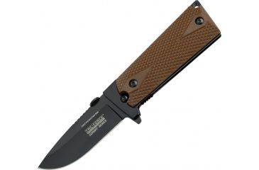 Image of Tac Force Speed Combat Fold Knife, A/O black 440 SS clip blade, Checkered brown Comp. onlay handle TF754TN