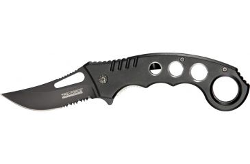 Image of Tac Force Speed Karambit Fold Knife, black 440 SS A/O PS blade, Black Alum. handles w/ machined hole CO TF758BK