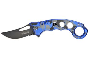 Image of Tac Force Speed Karambit Fold Knife, black 440 SS A/O PS blade, Blue, black and gray camo Alum. handle TF758BLC