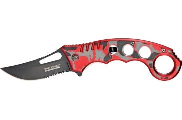 Image of Tac Force Speed Karambit Fold Knife, black 440 SS A/O PS blade, Red, black and gray camo Alum. handle TF758RC
