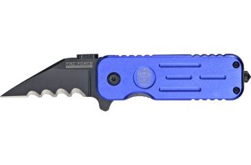 Image of Tac Force Speed Lock Fold Knife 3.5in, black 440 SS A/O hook blade, Blue Alum. handles w/ Police shield TF748PDS