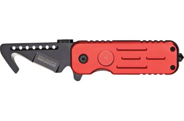 Image of Tac Force Speed Lock Fold Knife 3.5in, black 440 SS A/O hook blade, Red Alum. handles w/ Fire Department shield TF748FDH