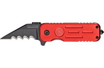 Image of Tac Force Speed Lock Fold Knife 3.5in, black 440 SS A/O scallped edge blade, Red Alum. handles w/ Fire Department shield TF748FDS