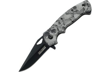 Image of Tac Force Speed Lock Fold Knife 4.5in, black 440 SS A/O blade, Checkered snow camo silver, gray and black Comp. TF765SC