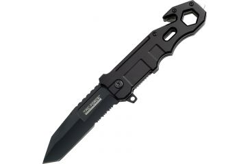 Image of Tac Force Speed Rescue Fold Knife, black 440 SS A/O PS blade, Black Alum. handles w/ CO slot TF766B