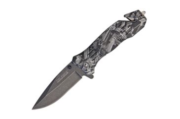 Image of Tac Force Speedster Rescue Lin Folding Knife,3.375in,Assisted Opening Blade,Dark Machine Gun Camo Textured Alum Handle TF434GYGC