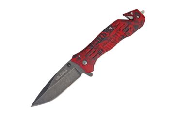 Image of Tac Force Speedster Rescue Lin Folding Knife,3.375in,Assisted Opening Blade,Red Skull Camo Textured Alum Handle TF434RSC