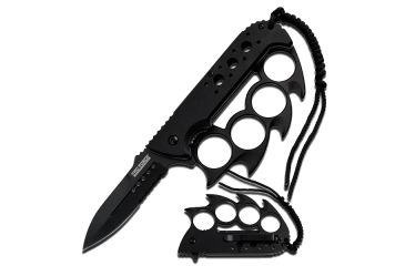 Image of TAC Force Spiked Finger Guard 4.5in Fold Knife, Black TF 793BK