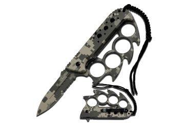 Image of TAC Force Spiked Finger Guard 4.5in Fold Knife, Camo TF 793DC