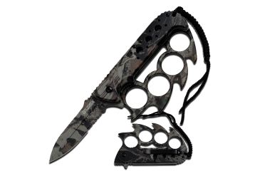 Image of TAC Force Spiked Finger Guard 4.5in Fold Knife, Camo TF 793JC