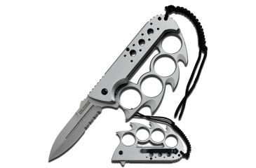 Image of TAC Force Spiked Finger Guard 4.5in Fold Knife, Silver TF 793SL