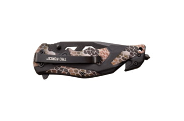 Image of TAC Force Spring Assisted Knife w/Cutter and Glass Breaker, 3.5 in, 3Cr13 Stainless Steel Stainless Steel, Drop Point, Camo/Black, TF-1021CA