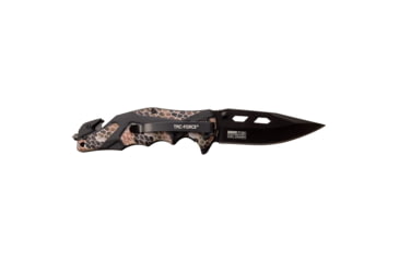 Image of TAC Force Spring Assisted Knife w/Cutter and Glass Breaker, 3.5 in, 3Cr13 Stainless Steel Stainless Steel, Drop Point, Camo/Black, TF-1021CA