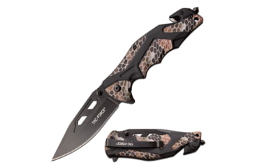 Image of TAC Force Spring Assisted Knife w/Cutter and Glass Breaker, 3.5 in, 3Cr13 Stainless Steel Stainless Steel, Drop Point, Camo/Black, TF-1021CA