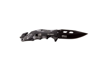 Image of TAC Force Spring Assisted Knife w/Cutter and Glass Breaker, 3.5 in, 3Cr13 Stainless Steel Stainless Steel, Drop Point, Grey/Black, TF-1021GY