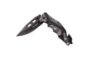 Image of TAC Force Spring Assisted Knife w/Cutter and Glass Breaker, 3.5 in, 3Cr13 Stainless Steel Stainless Steel, Drop Point, Grey/Black, TF-1021GY