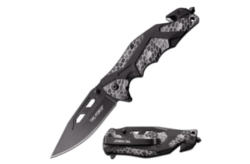 Image of TAC Force Spring Assisted Knife w/Cutter and Glass Breaker, 3.5 in, 3Cr13 Stainless Steel Stainless Steel, Drop Point, Grey/Black, TF-1021GY