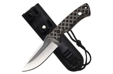 Image of Tac Force Fixed Blade Knive, 4in Blade, Stonewashed Finish, 3CR13 Steel Blade Knive, Black/Tan, TF-FIX008TN